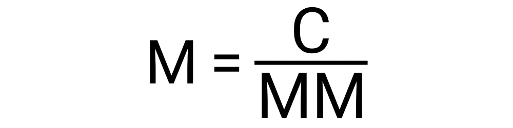 An image showing the formula for calculating molarity.